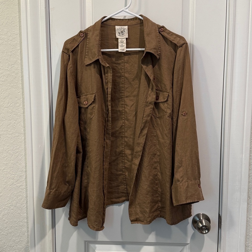 Chaus Brown Linen Button-down Shirt